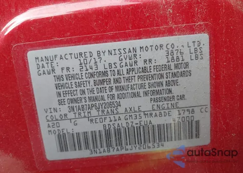 2018 Nissan Sentra Sv из США, поврежденный, VIN 3N1AB7AP6JY206534